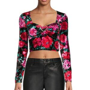 (5 for $25) Madden NYC Junior S Velour Top with Rhinestone Heart‎ size Large